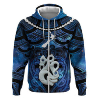 Personalized Maori Matariki Manaia Zip Hoodie Maori Kowhaiwhai Pattern Galaxy LT01 Zip Hoodie Blue - Polynesian Pride