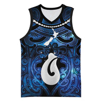 Personalized Maori Matariki Hei Matau Basketball Jersey Maori Kowhaiwhai Pattern Galaxy LT01 Unisex Blue - Polynesian Pride