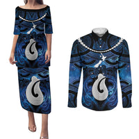 Personalized Maori Matariki Hei Matau Couples Matching Puletasi and Long Sleeve Button Shirt Maori Kowhaiwhai Pattern Galaxy
