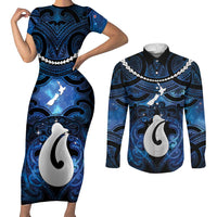 Personalized Maori Matariki Hei Matau Couples Matching Short Sleeve Bodycon Dress and Long Sleeve Button Shirt Maori Kowhaiwhai Pattern Galaxy