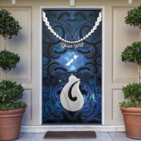 Personalized Maori Matariki Hei Matau Door Cover Maori Kowhaiwhai Pattern Galaxy LT01 Blue - Polynesian Pride