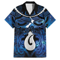 Personalized Maori Matariki Hei Matau Family Matching Off Shoulder Short Dress and Hawaiian Shirt Maori Kowhaiwhai Pattern Galaxy LT01 Dad's Shirt - Short Sleeve Blue - Polynesian Pride