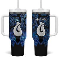 Personalized Maori Matariki Hei Matau Tumbler With Handle Maori Kowhaiwhai Pattern Galaxy LT01 One Size: 40 oz Blue - Polynesian Pride