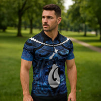 Personalized Maori Matariki Hei Matau Zipper Polo Shirt Maori Kowhaiwhai Pattern Galaxy