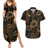 Indonesian Batik Pattern Vintage Brown Couples Matching Summer Maxi Dress and Hawaiian Shirt