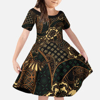 Indonesian Batik Pattern Vintage Brown Family Matching Short Sleeve Bodycon Dress and Hawaiian Shirt