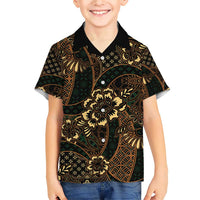 Indonesian Batik Pattern Vintage Brown Family Matching Short Sleeve Bodycon Dress and Hawaiian Shirt