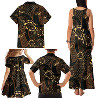 Indonesian Batik Pattern Vintage Brown Family Matching Tank Maxi Dress and Hawaiian Shirt