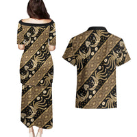 Indonesia Batik Pattern Couples Matching Puletasi and Hawaiian Shirt Gold Version