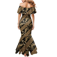 Indonesia Batik Pattern Family Matching Mermaid Dress and Hawaiian Shirt Gold Version