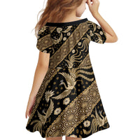 Indonesia Batik Pattern Kid Short Sleeve Dress Gold Version