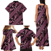 Indonesia Batik Pattern Family Matching Tank Maxi Dress and Hawaiian Shirt Pink Version