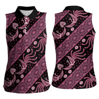 Indonesia Batik Pattern Women Sleeveless Polo Shirt Pink Version