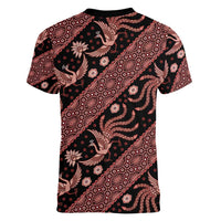 Indonesia Batik Pattern Women V-Neck T-Shirt Red Version