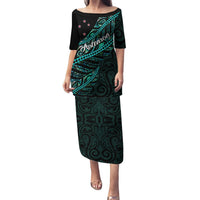 Personalised Aotearoa Puletasi Silver Fern Mix Paua Shell Polynesian Pattern LT01 Long Dress Black - Polynesian Pride