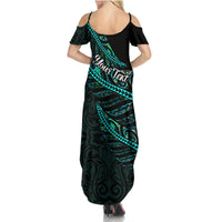 Personalised Aotearoa Summer Maxi Dress Silver Fern Mix Paua Shell Polynesian Pattern LT01 - Polynesian Pride