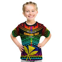 Personalised Hawaii Kid T Shirt Kanaka Maoli Kakau 2023 National Coming Out Day LT01 Black - Polynesian Pride