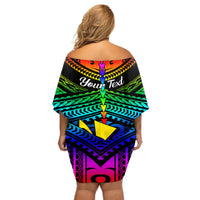Personalised Hawaii Off Shoulder Short Dress Kanaka Maoli Kakau 2023 National Coming Out Day LT01 - Polynesian Pride
