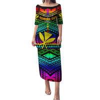 Personalised Hawaii Puletasi Kanaka Maoli Kakau 2023 National Coming Out Day LT01 Long Dress Black - Polynesian Pride