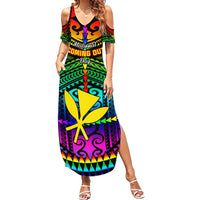 Personalised Hawaii Summer Maxi Dress Kanaka Maoli Kakau 2023 National Coming Out Day LT01 Women Black - Polynesian Pride