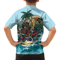 Personalized Aloha Hawaii Skeleton Family Matching Off The Shoulder Long Sleeve Dress and Hawaiian Shirt Tropical Summer Vibe