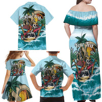 Personalized Aloha Hawaii Skeleton Family Matching Off Shoulder Maxi Dress and Hawaiian Shirt Tropical Summer Vibe