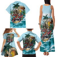 Personalized Aloha Hawaii Skeleton Family Matching Tank Maxi Dress and Hawaiian Shirt Tropical Summer Vibe