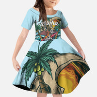 Personalized Aloha Hawaii Skeleton Kid Short Sleeve Dress Tropical Summer Vibe LT01 KID Blue - Polynesian Pride