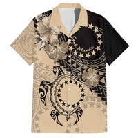 Cook Islands Turtle Family Matching Tank Maxi Dress and Hawaiian Shirt Stars and Hibiscus - Beige