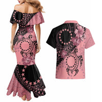 Cook Islands Turtle Couples Matching Mermaid Dress and Hawaiian Shirt Stars and Hibiscus - Pink