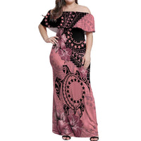 Cook Islands Turtle Off Shoulder Maxi Dress Stars and Hibiscus - Pink LT01 Women Pink - Polynesian Pride