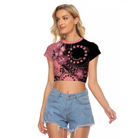 Cook Islands Turtle Raglan Cropped T Shirt Stars and Hibiscus - Pink LT01 Female Pink - Polynesian Pride