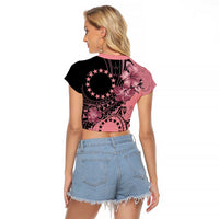Cook Islands Turtle Raglan Cropped T Shirt Stars and Hibiscus - Pink LT01 - Polynesian Pride