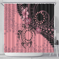 Cook Islands Turtle Shower Curtain Stars and Hibiscus - Pink