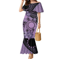 Cook Islands Turtle Family Matching Mermaid Dress and Hawaiian Shirt Stars and Hibiscus - Purple
