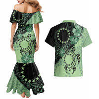 Cook Islands Turtle Couples Matching Mermaid Dress and Hawaiian Shirt Stars and Hibiscus - Green
