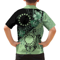 Cook Islands Turtle Kid Hawaiian Shirt Stars and Hibiscus - Green