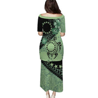 Cook Islands Turtle Puletasi Stars and Hibiscus - Green