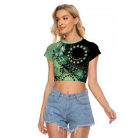 Cook Islands Turtle Raglan Cropped T Shirt Stars and Hibiscus - Green LT01 Female Green - Polynesian Pride