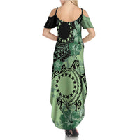 Cook Islands Turtle Summer Maxi Dress Stars and Hibiscus - Green