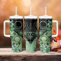 Cook Islands Turtle Tumbler With Handle Stars and Hibiscus - Green