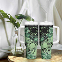 Cook Islands Turtle Tumbler With Handle Stars and Hibiscus - Green