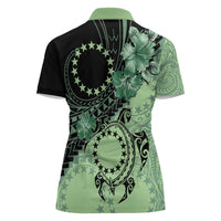 Cook Islands Turtle Women Polo Shirt Stars and Hibiscus - Green