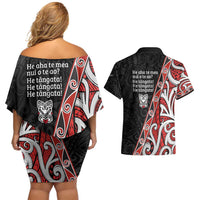 Aotearoa Toitu Te Tiriti Couples Matching Off Shoulder Short Dress and Hawaiian Shirt Honour The Treaty New Zealand
