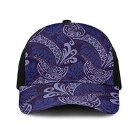 Deep Blue Monstera Baseball Net Cap Polynesian Tribal Pattern - Polynesian Pride
