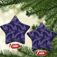Deep Blue Monstera Ceramic Ornament Polynesian Tribal Pattern - Polynesian Pride