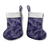 Deep Blue Monstera Christmas Stocking Polynesian Tribal Pattern - Polynesian Pride