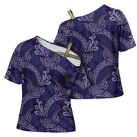 Deep Blue Monstera Cross Shoulder Shirt Polynesian Tribal Pattern LT01 - Polynesian Pride