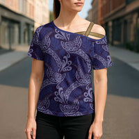 Deep Blue Monstera Cross Shoulder Shirt Polynesian Tribal Pattern LT01 - Polynesian Pride
