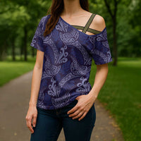 Deep Blue Monstera Cross Shoulder Shirt Polynesian Tribal Pattern LT01 - Polynesian Pride